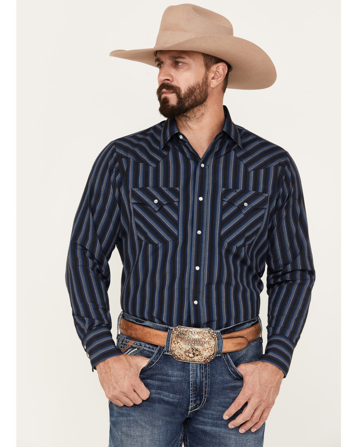 Ely Walker Men's Striped Long Sleeve Pearl Snap Western Shirt