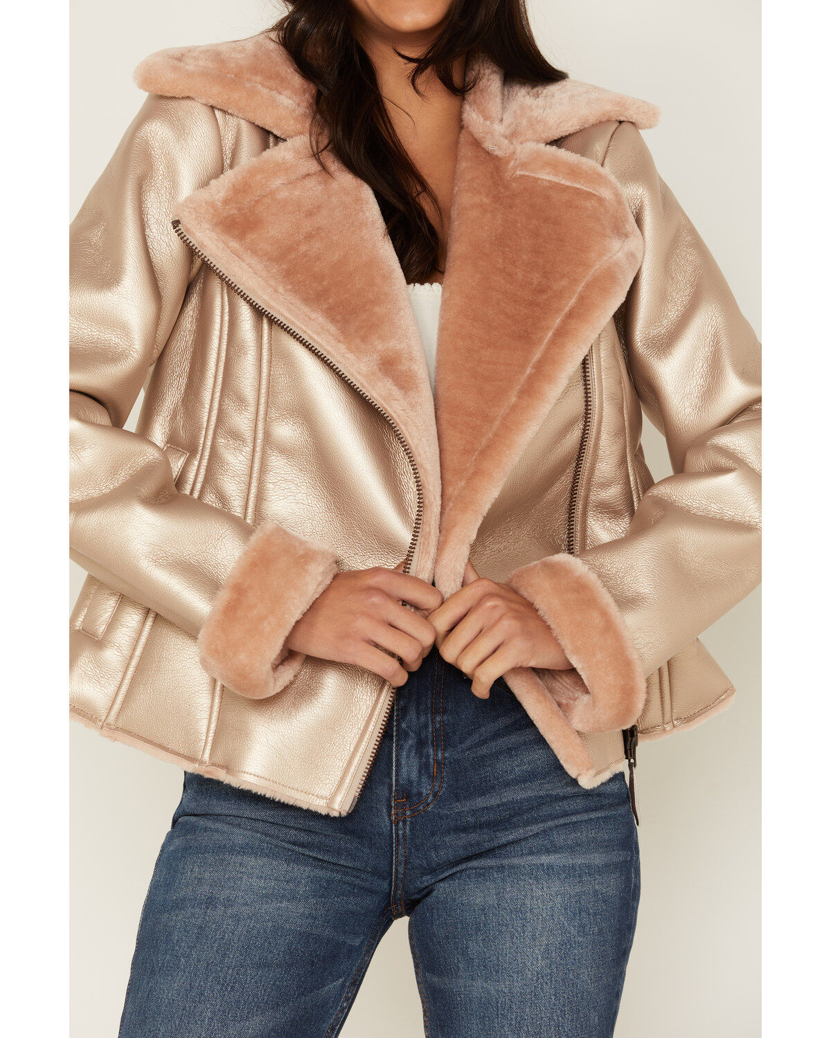 Shyanne Women's Lux Metallic Faux Shearling Jacket