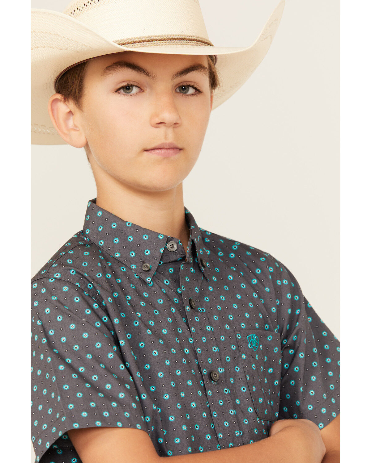 Ariat Boys' Geo Print Short Sleeve Button-Down Western Shirt