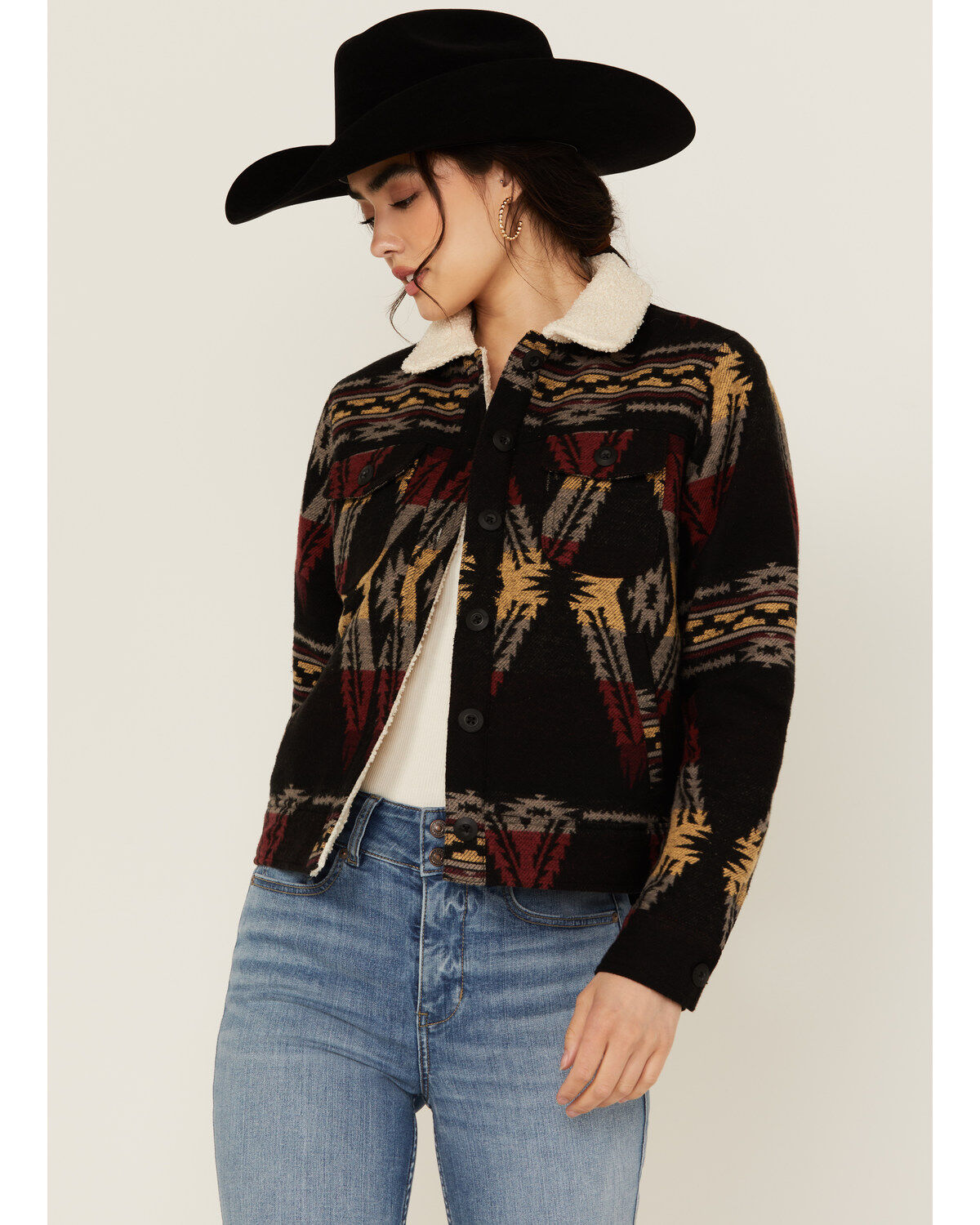 Rock & Roll Denim Women's Southwestern Print Sherpa Lined Jacket