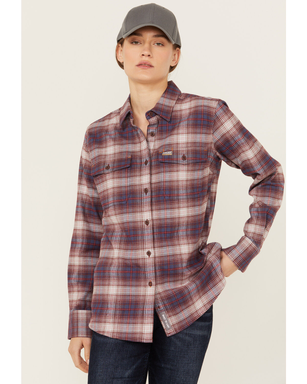 Ariat Women's Rebar Plaid Print DuraStretch Long Sleeve Button-Down Flannel Work Shirt