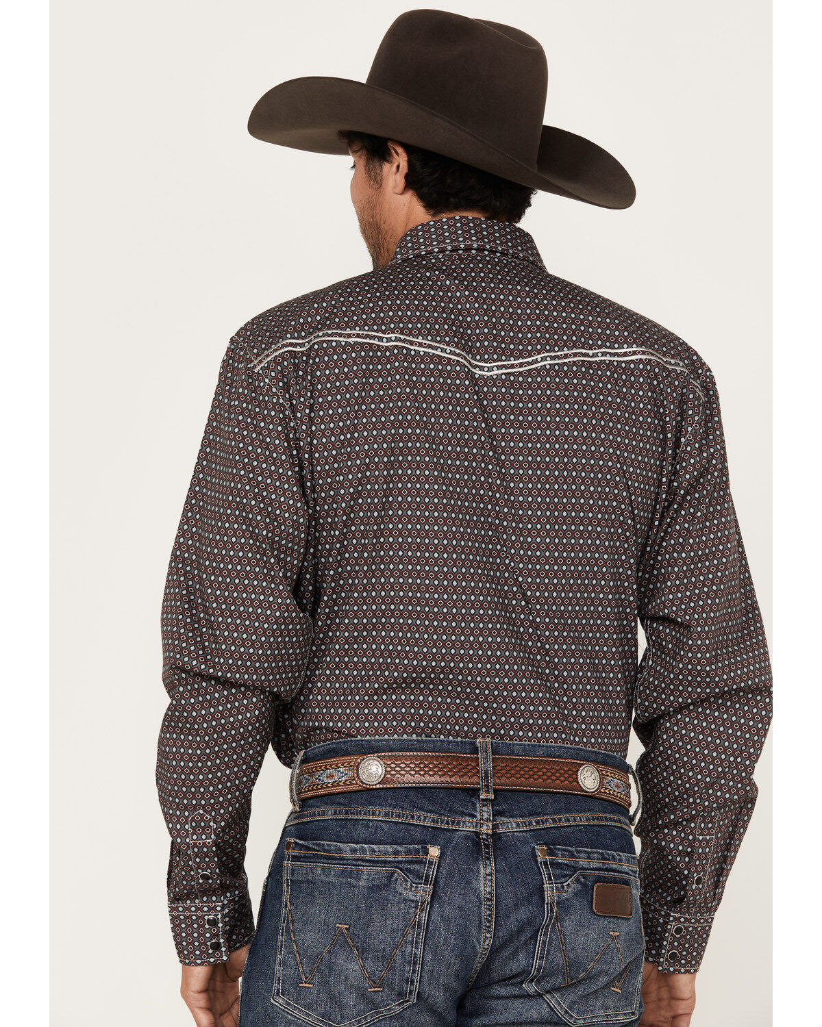 Cowboy Hardware Men's Curvy Diamond Geo Print Long Sleeve Western Snap Shirt
