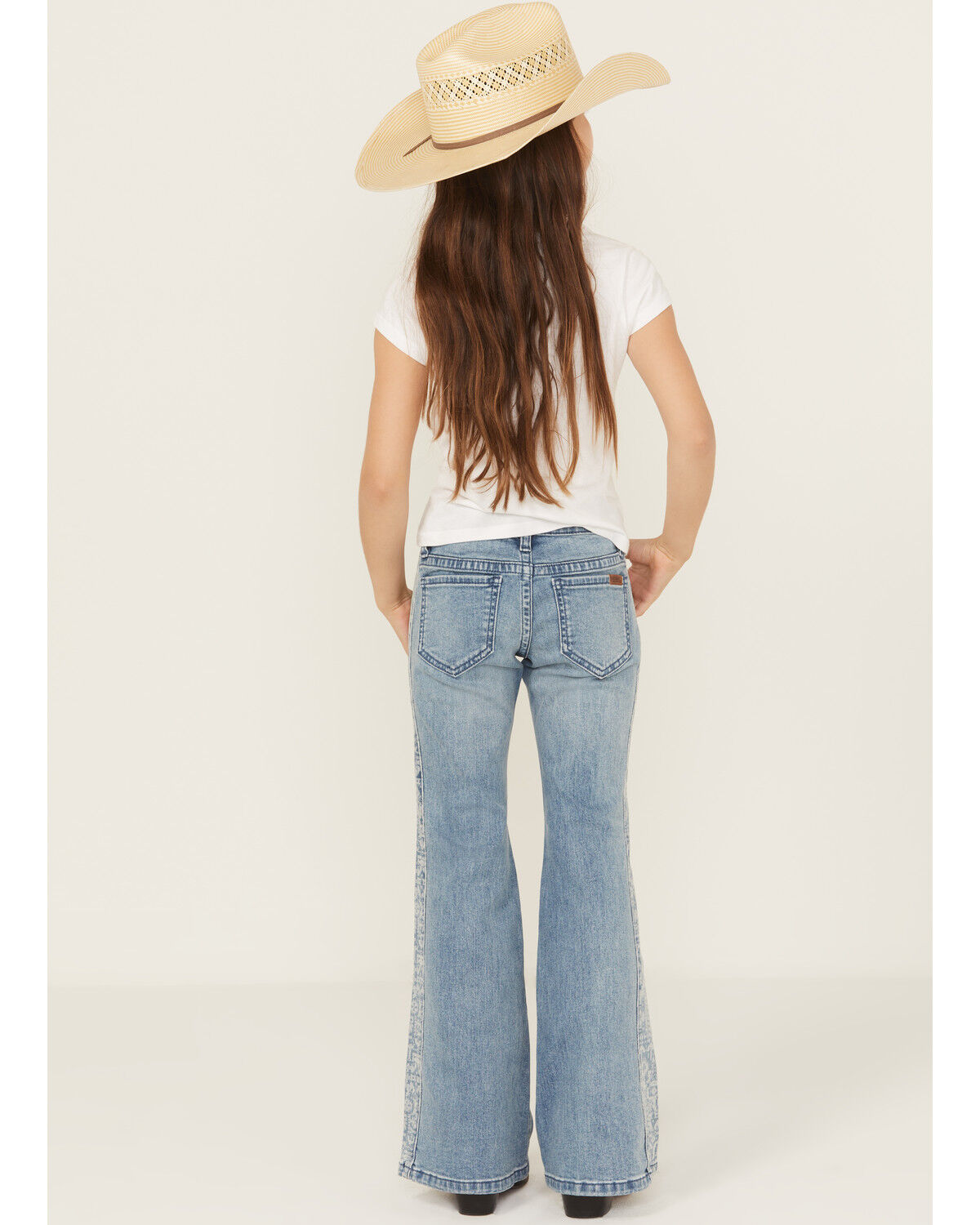 Rock & Roll Denim Girls' Southwestern Print Panel Button Flare Stretch Denim Jeans