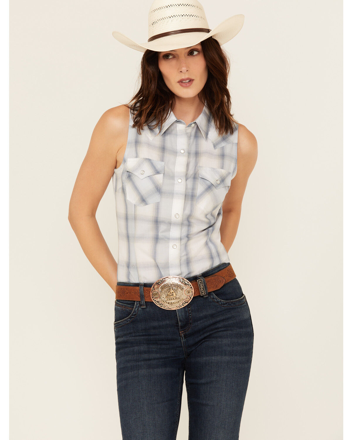 Wrangler Retro Women's Boot Barn Exclusive Plaid Print Sleeveless Snap Western Shirt