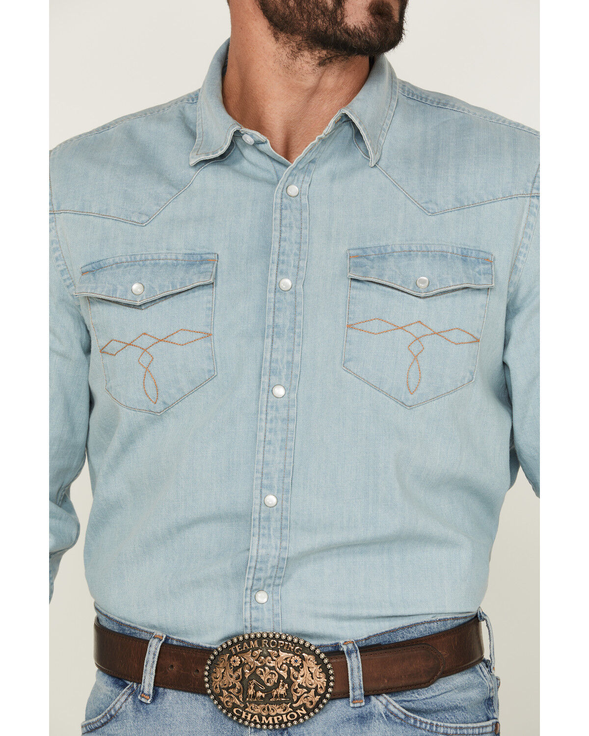 Cody James Men's Frosty Light Wash Long Sleeve Snap Denim Western Shirt - Tall