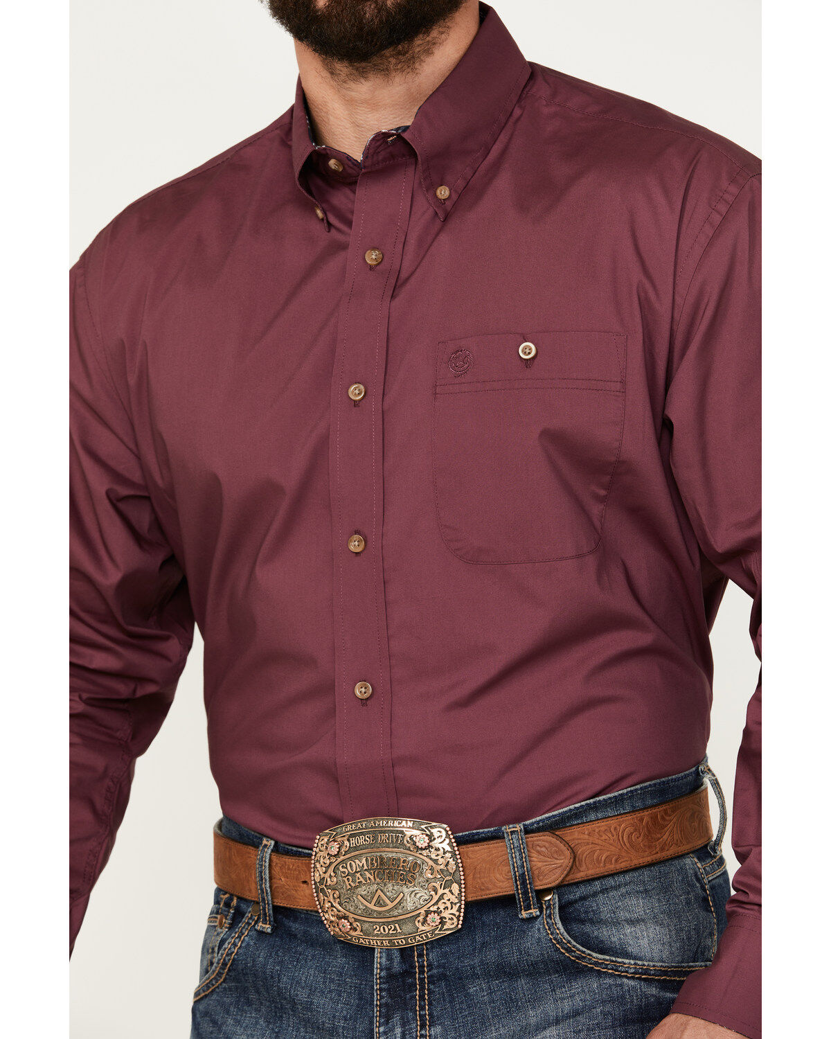 George Strait by Wrangler Men's Solid Long Sleeve Button-Down Western Shirt - Big