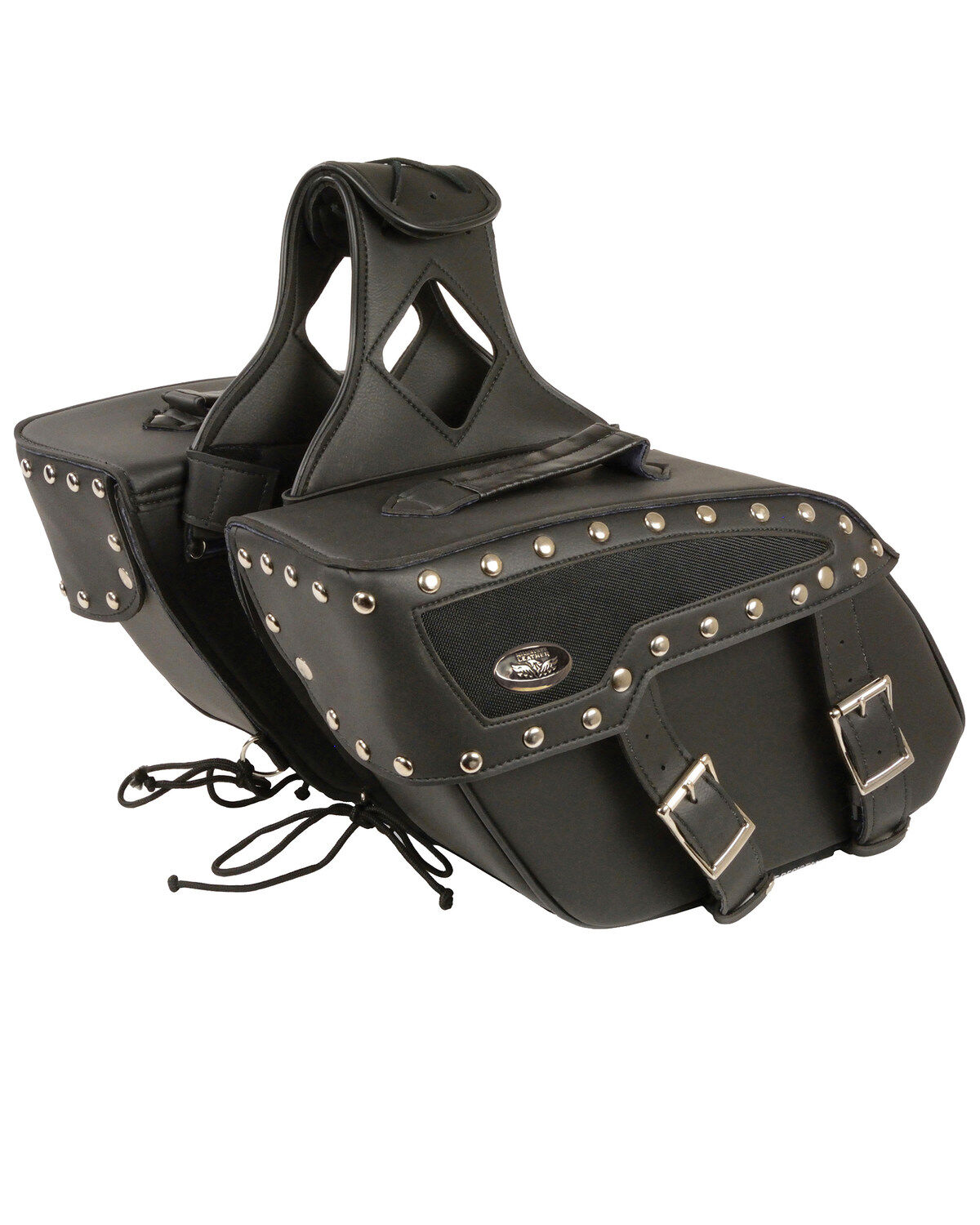 Milwaukee Leather Medium Zip-Off Studded PVC Slanted Throw Over Saddle Bag