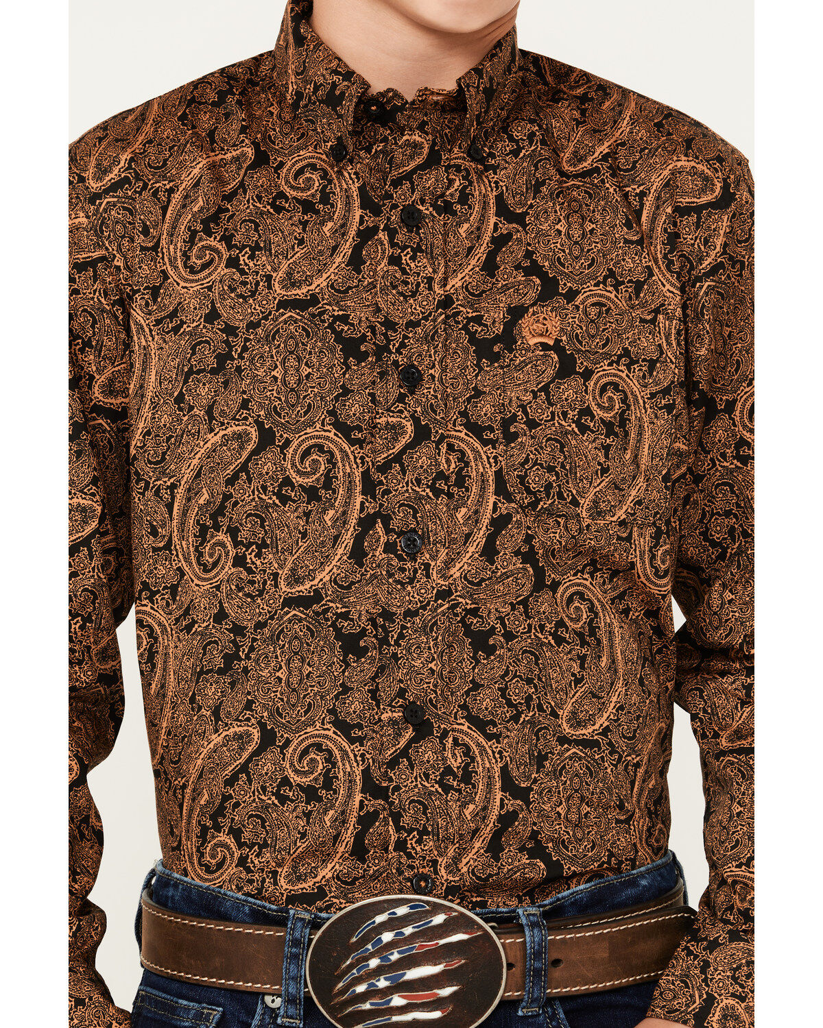 Cinch Boys' Paisley Print Long Sleeve Button Down Western Shirt