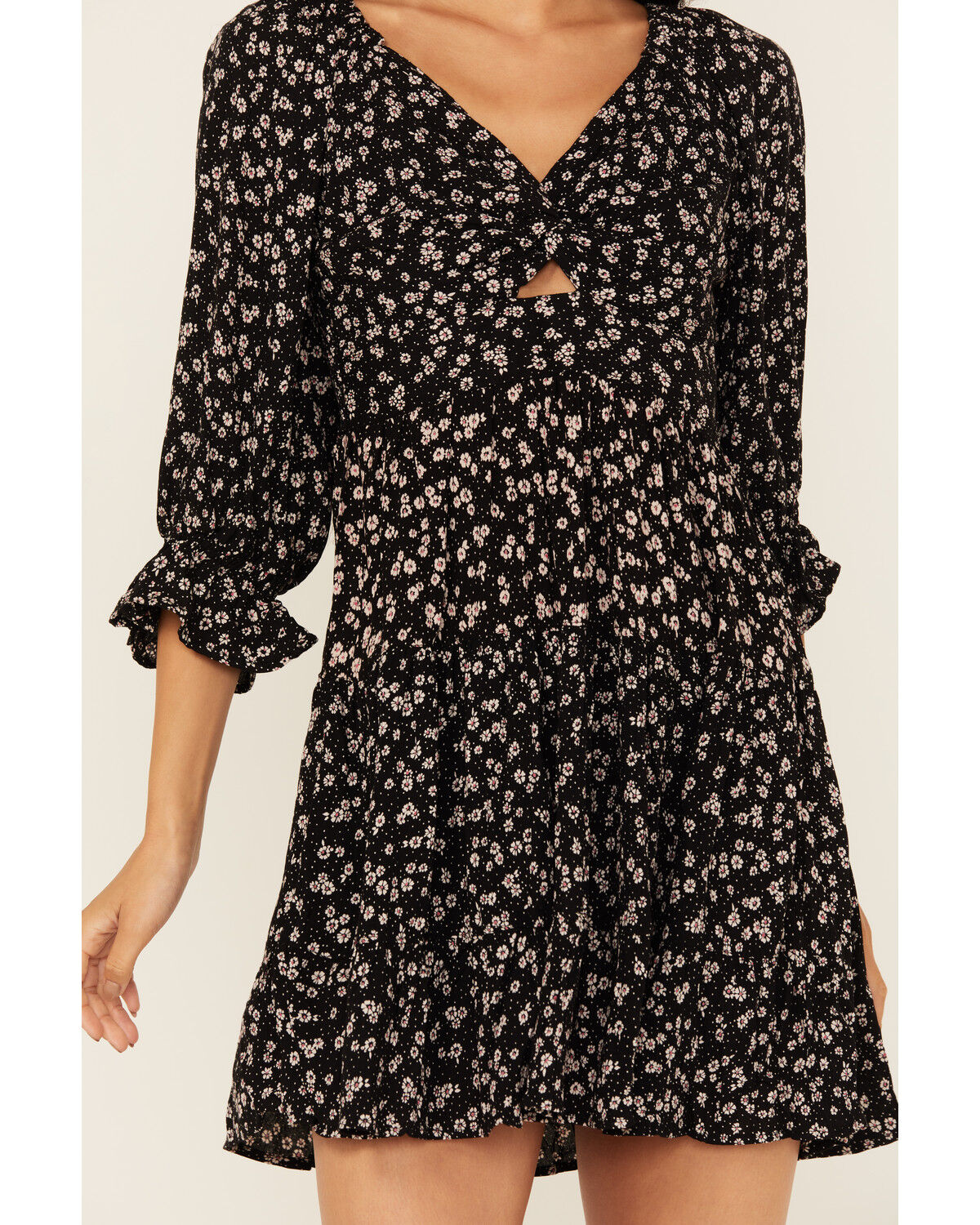 Angie Women's Floral Print Knot Front Mini Dress