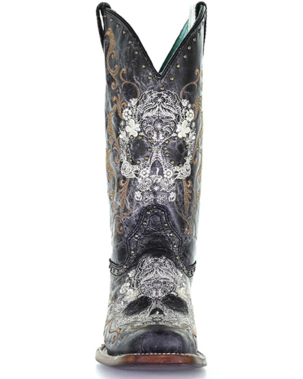 Corral Women's Floral Skull Embroidery & Studs Western Boots - Square Toe