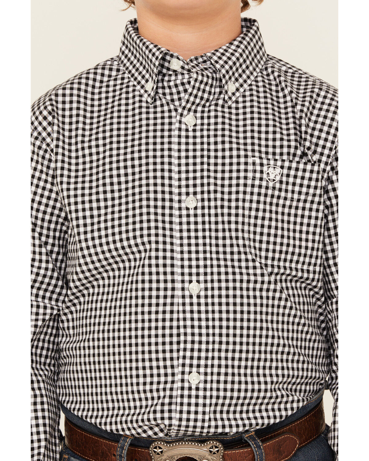 Ariat Boys' Pro Jayden Gingham Long Sleeve Button-Down Western Shirt