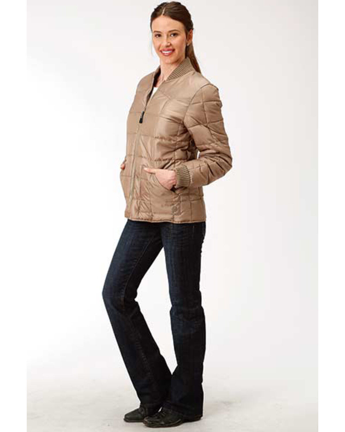 Roper Women's Brown Poly Window Pane Quilted Jacket