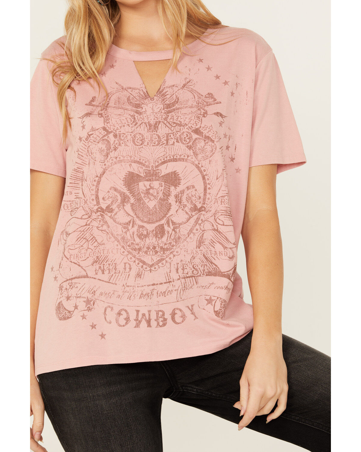 Blended Women's Rodeo Cowboy Cutout Short Sleeve Graphic Tee