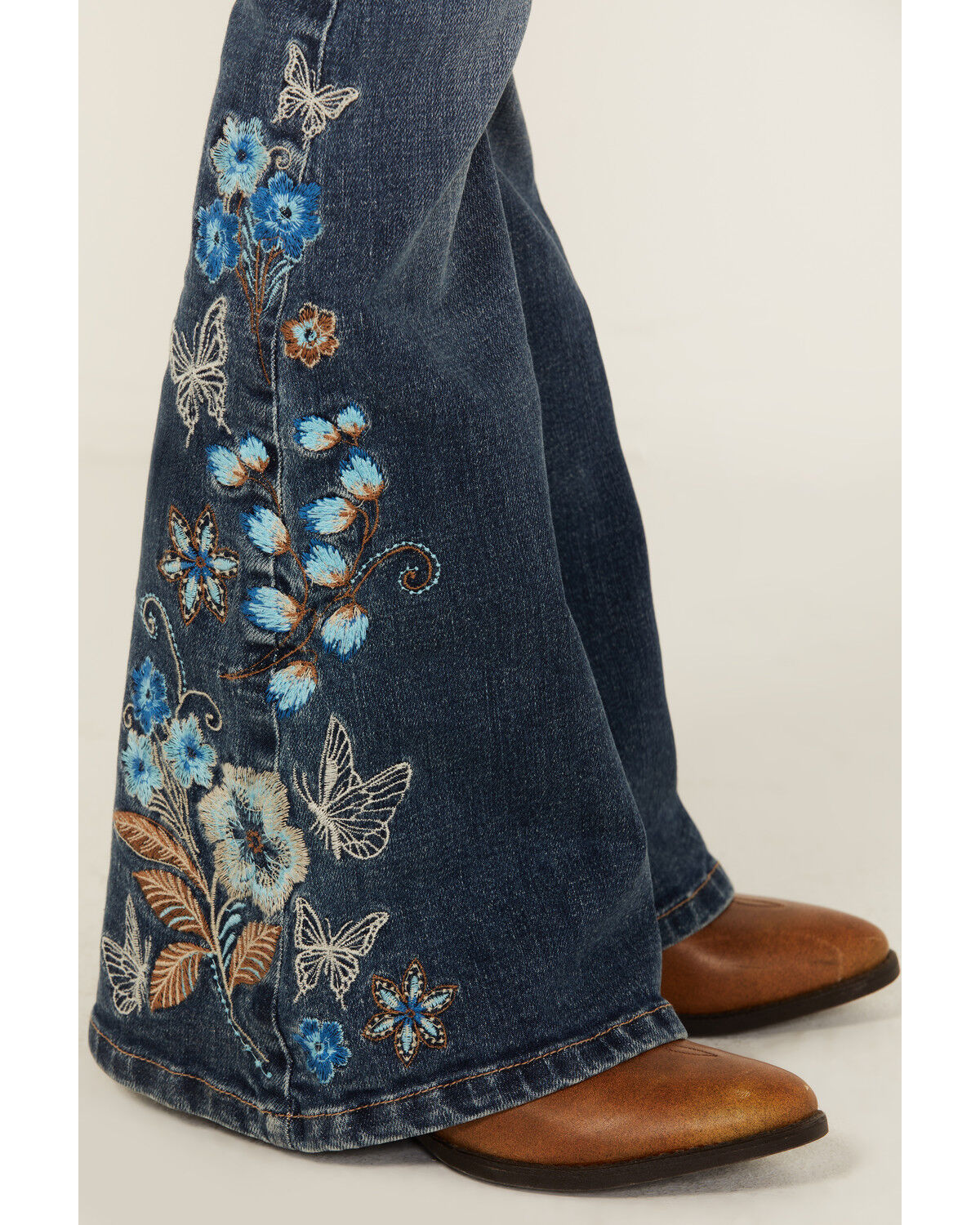 Shyanne Girls' Althea Floral Embroidered Flare Stretch Denim Jeans