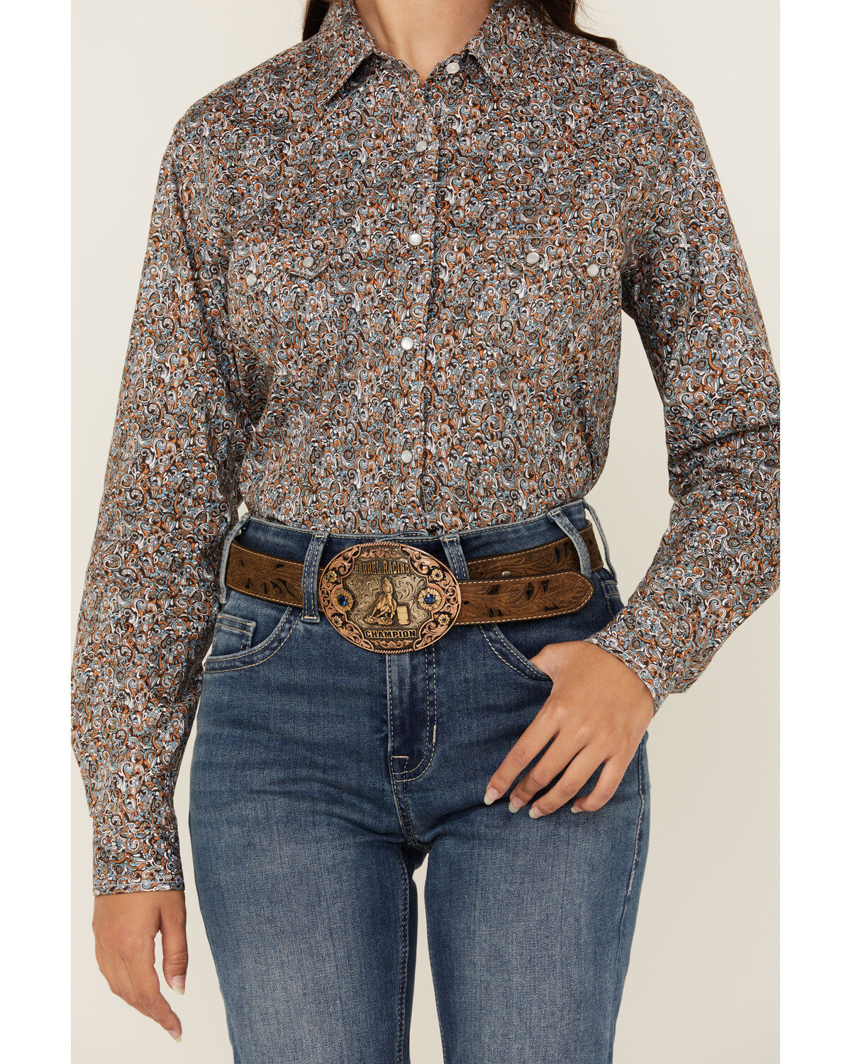 Rough Stock by Panhandle Women's Paisley Print Long Sleeve Snap Western Shirt