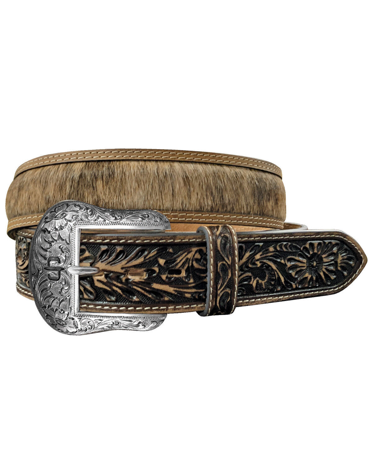 Stetson Men's Hair-On-Hide Tooled Tab Belt