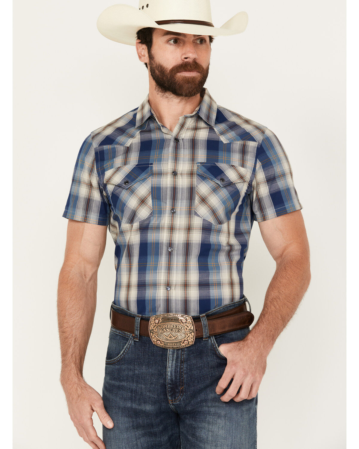 Pendleton Men's Frontier Plaid Print Short Sleeve Snap Western Shirt