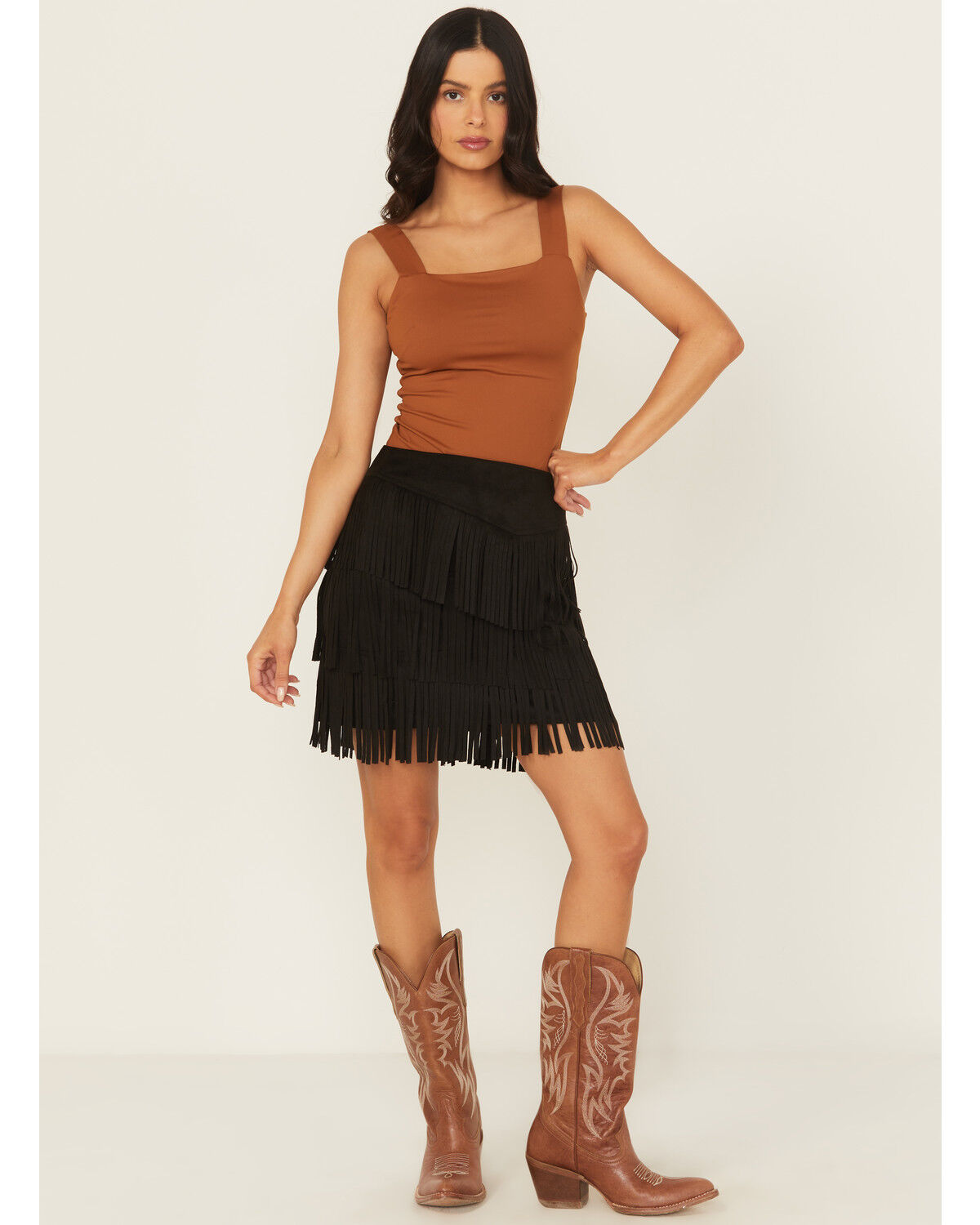 Fornia Women's Faux Suede Fringe Mini Skirt