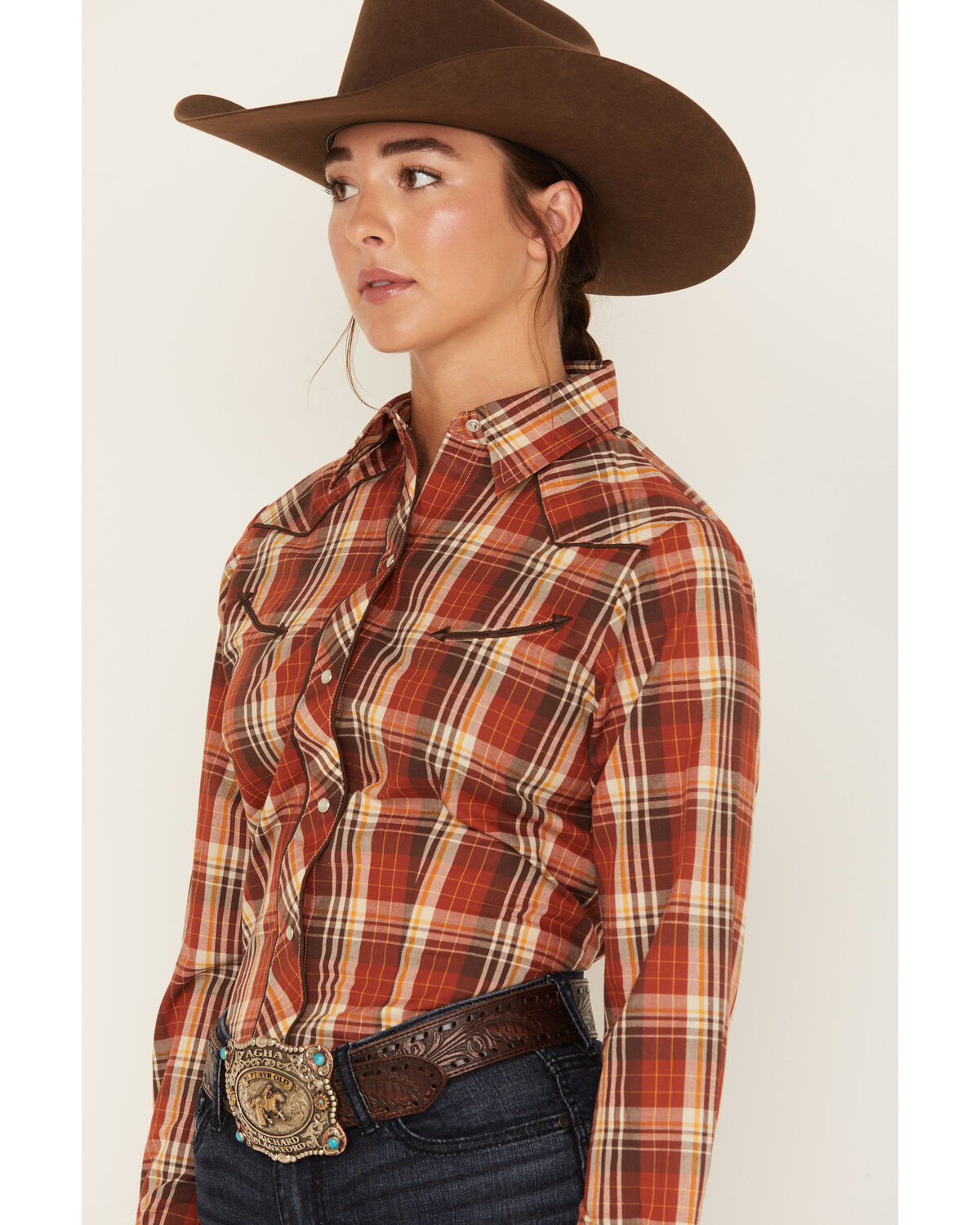 Roper Women's Plaid Print Long Sleeve Pearl Snap Western Shirt