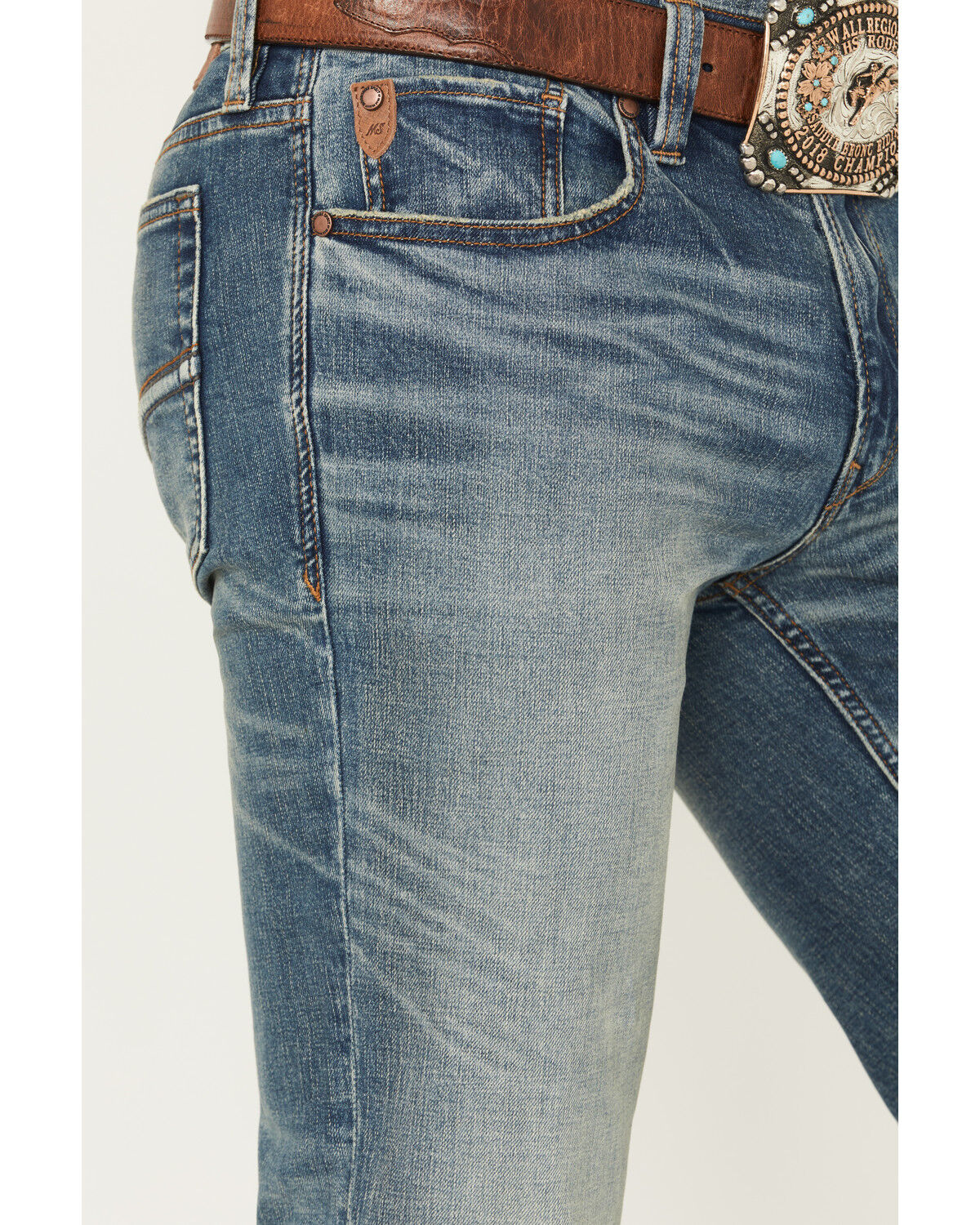 Moonshine Spirit Men's Twister Medium Wash Slim Straight Stretch Denim Jeans