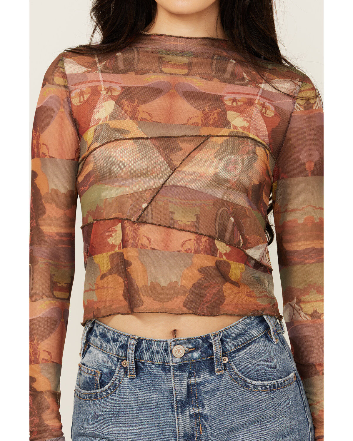 Rock & Roll Denim Women's Scenic Mesh Long Sleeve Top