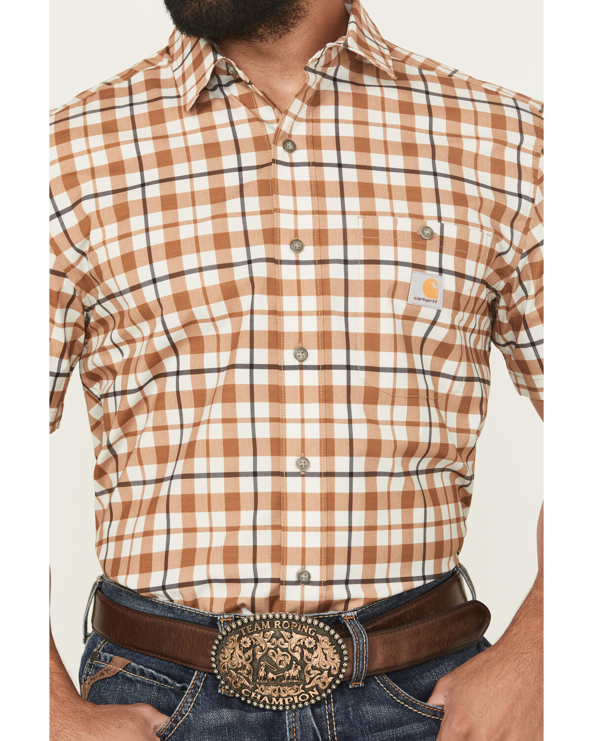 Carhartt Men's Force&reg; Sun Defender&reg; Relaxed Fit Lightweight Plaid Print Short Sleeve Button-Down Work Shirt