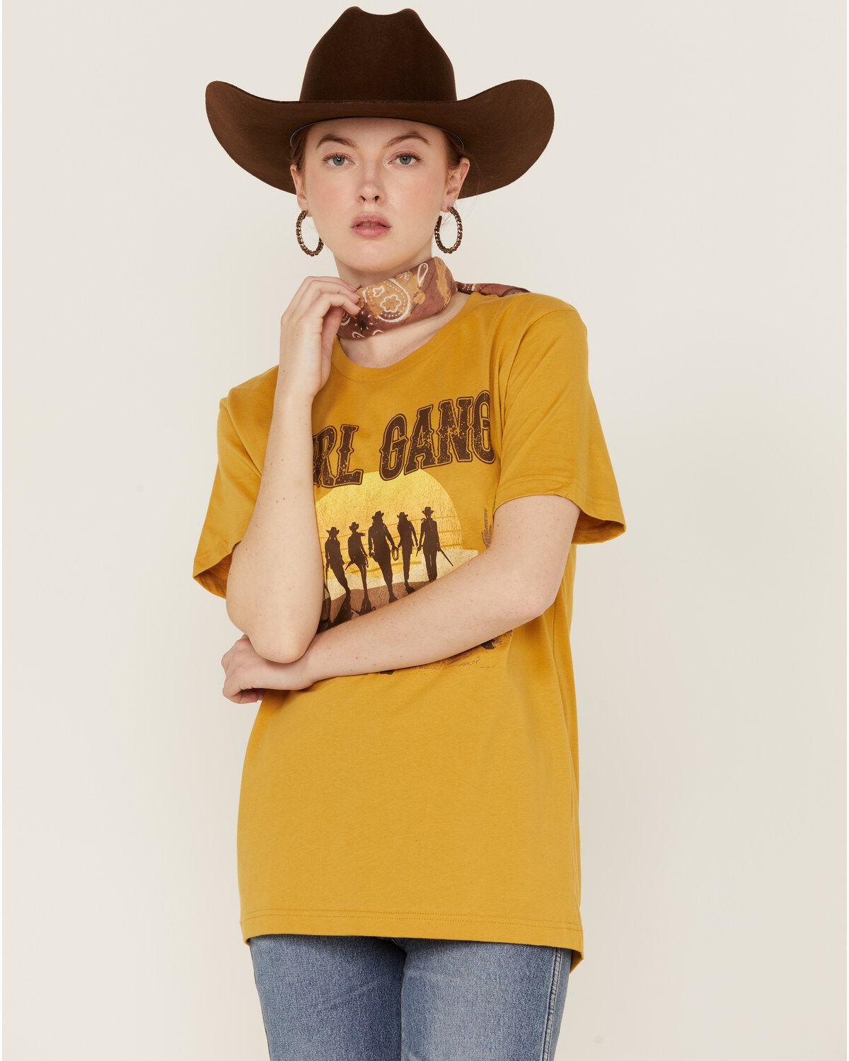 Goodie Two Sleeves Women's Girl Gang Sunset Mustard Tee