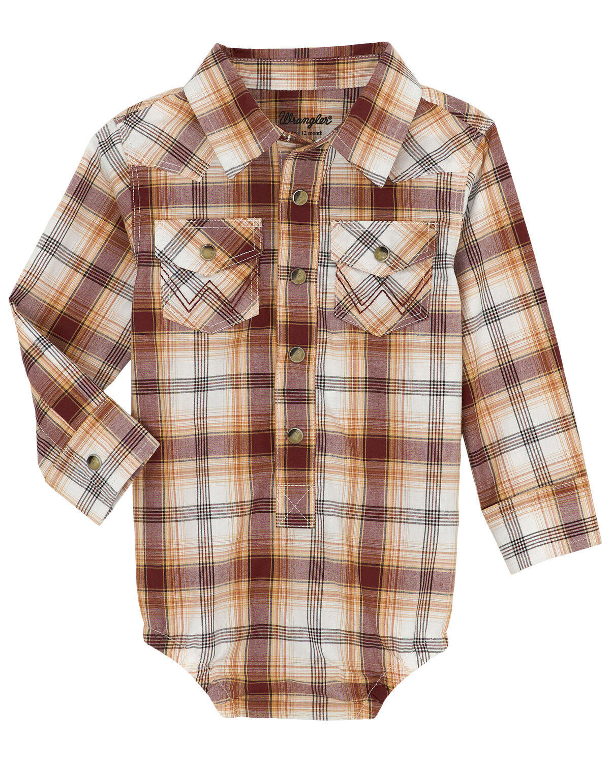 Wrangler Infant Boys' Plaid Print Long Sleeve Snap Onesie