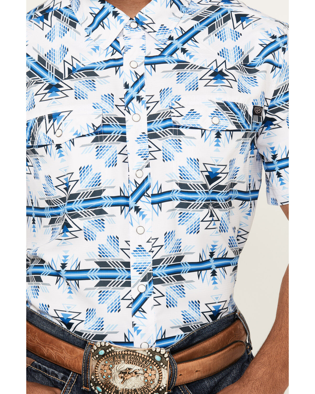 Rock & Roll Denim Men's Tek Southwestern Print Short Sleeve Snap Western Shirt