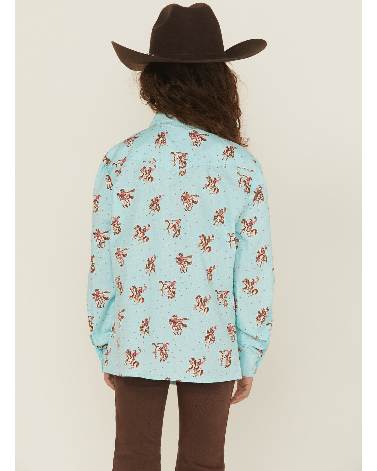 Panhandle Girls' Horse And Heart Print Long Sleeve Snap Western Shirt