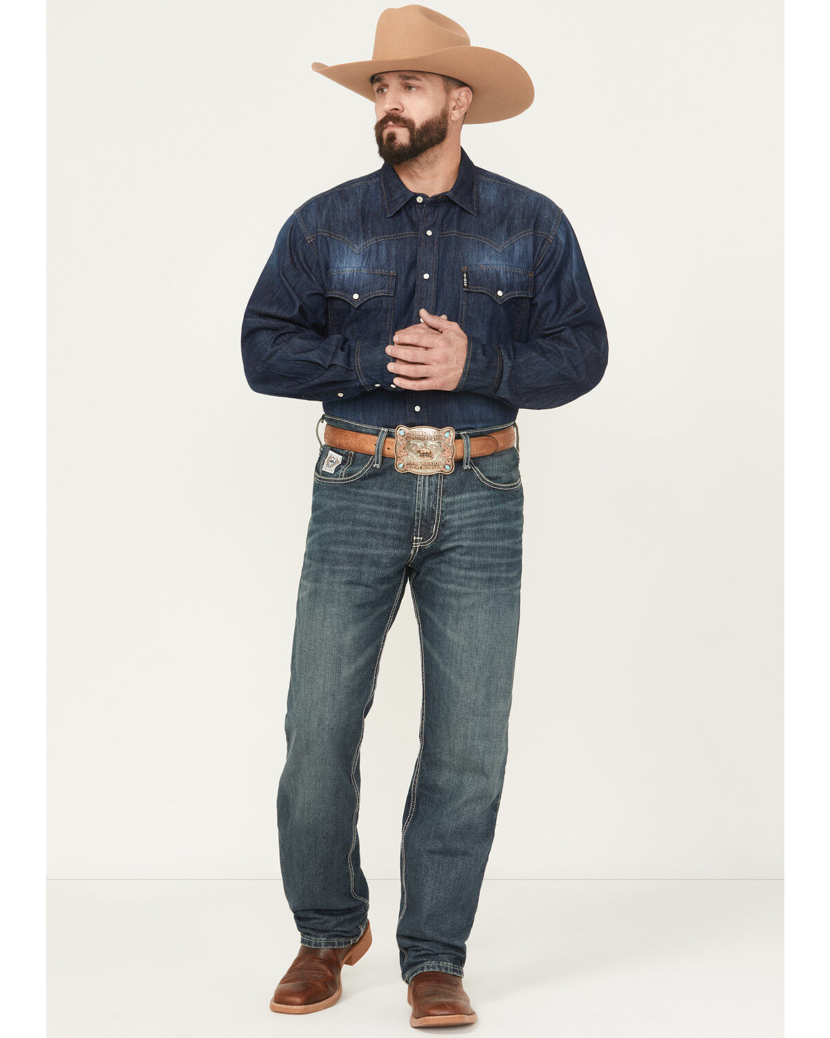 Cinch White Label Relaxed Fit Mid Rise Jeans Dark Stonewash