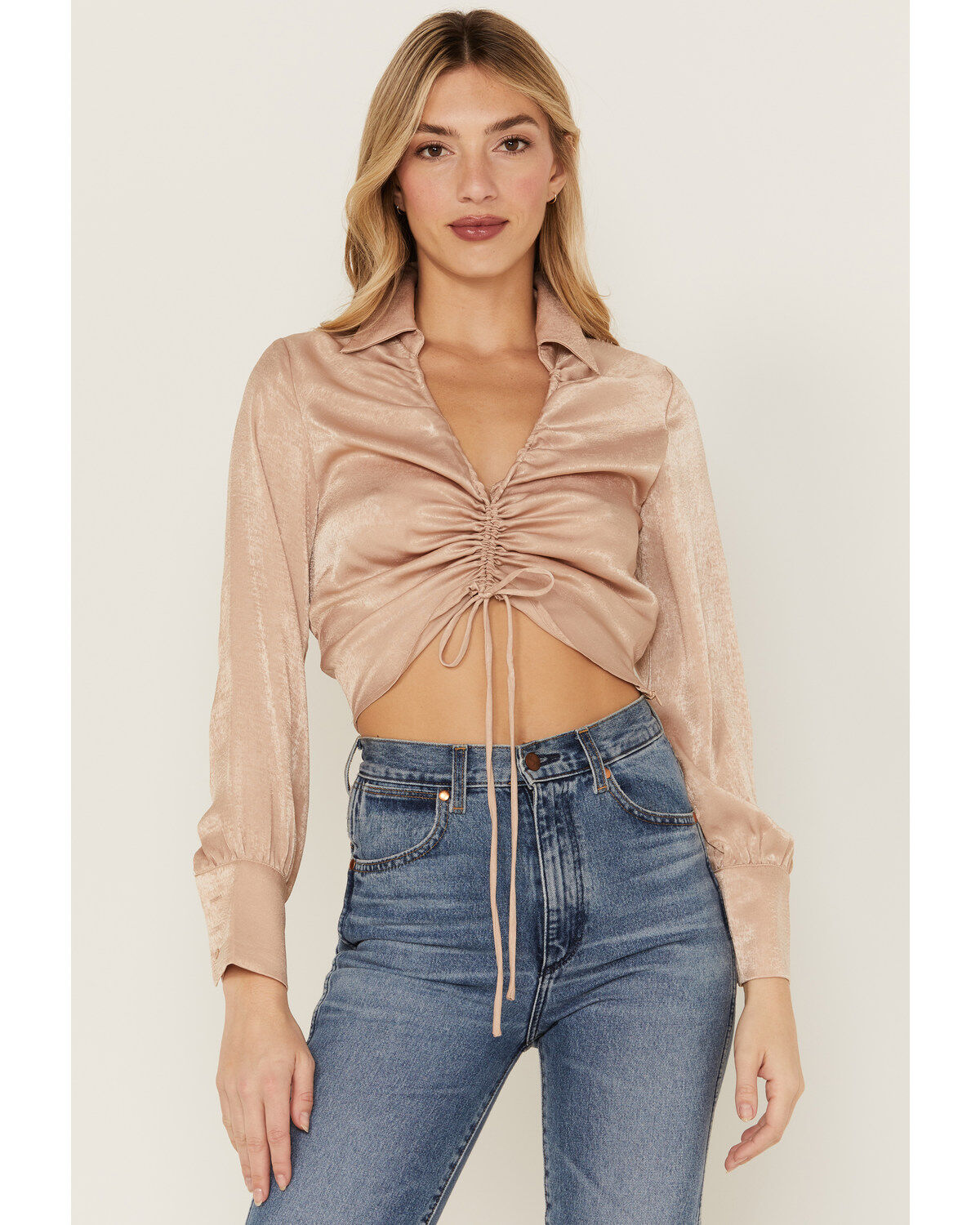 Lush Women's Satin Cinch Front Blouse