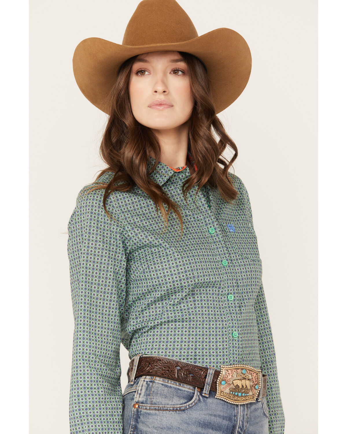 Cinch Women's Geo Print Long Sleeve Button Down Western Shirt
