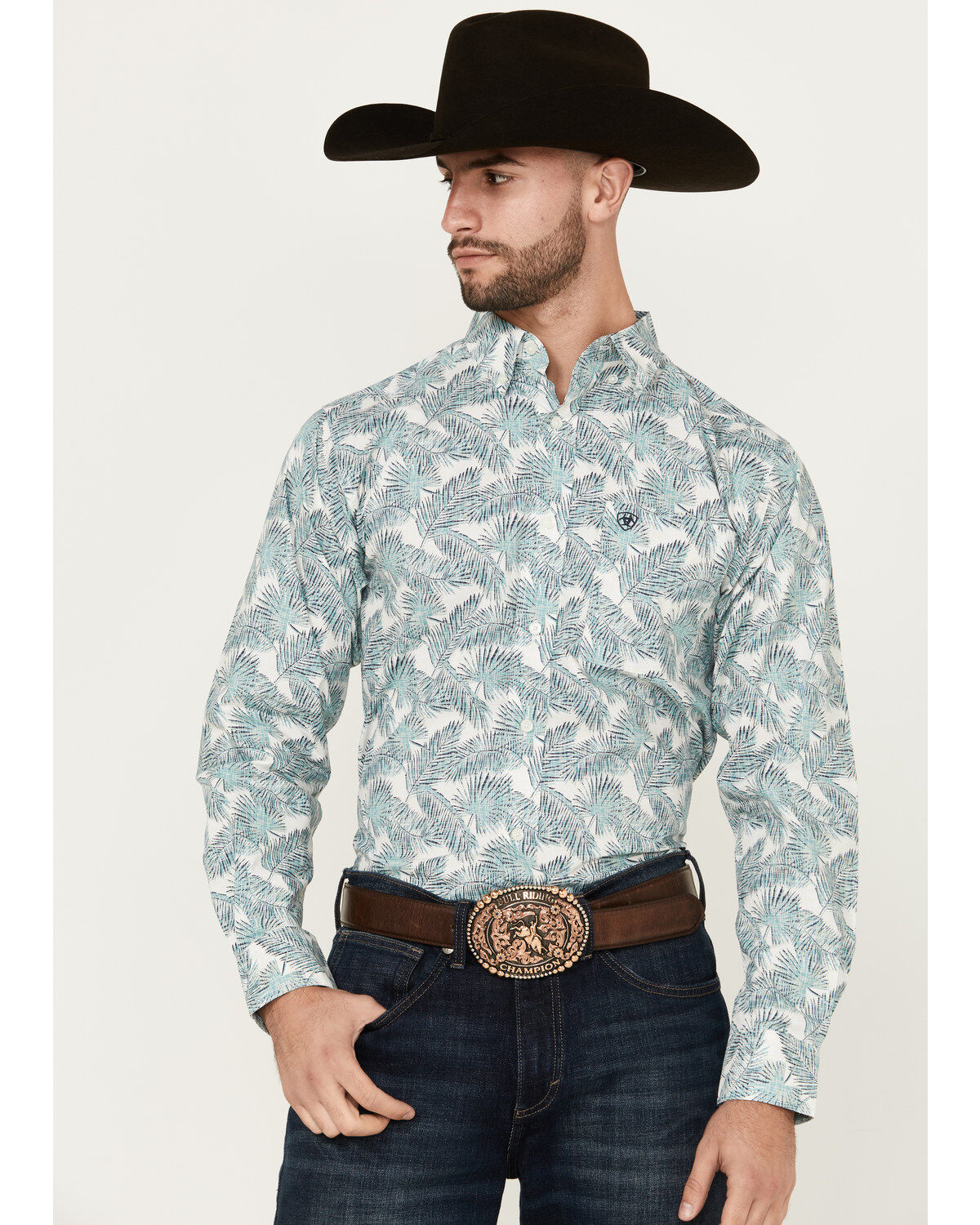 Ariat Men's Emanuel Palm Leaf Print Long Sleeve Button-Down Western Shirt