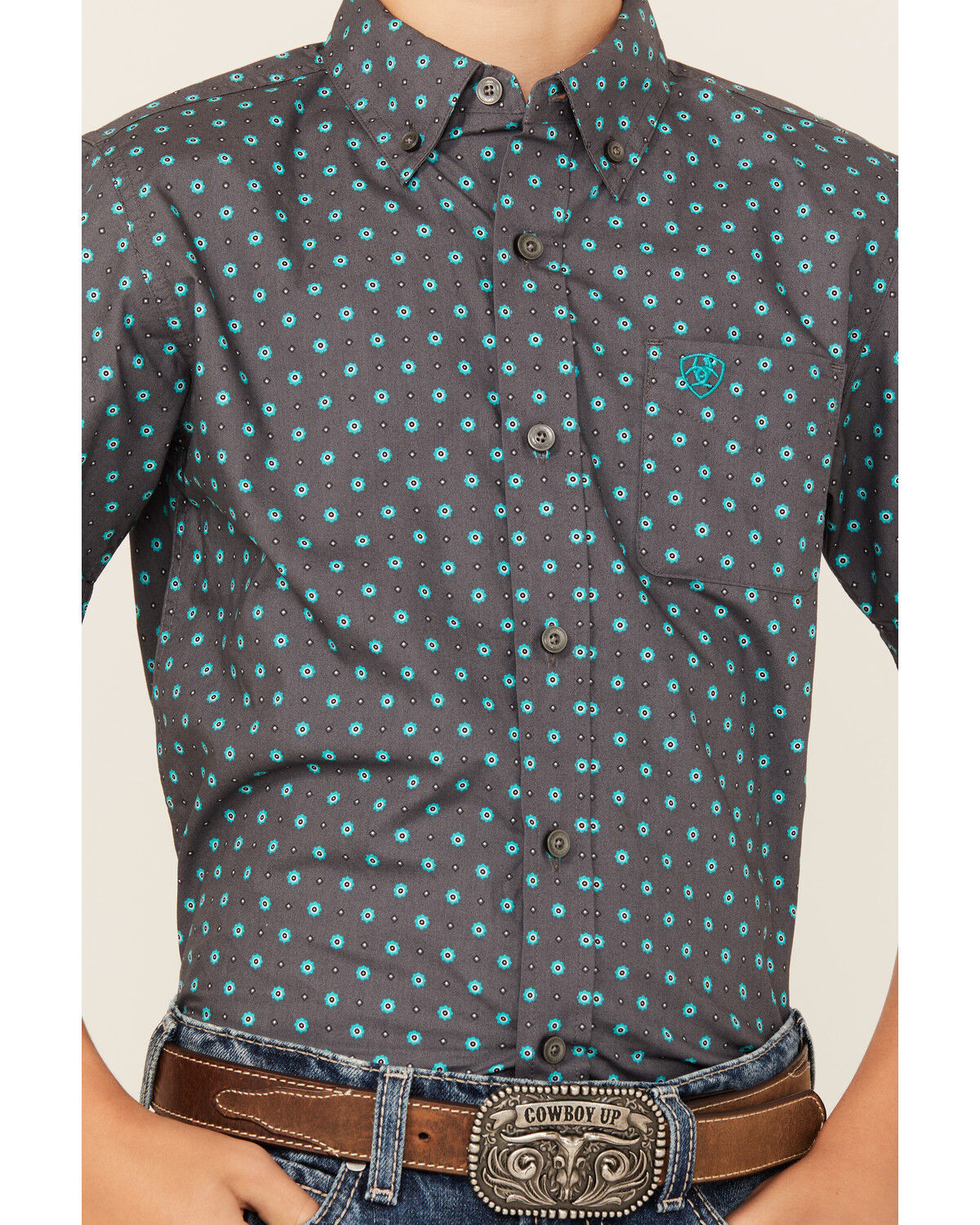 Ariat Boys' Geo Print Short Sleeve Button-Down Western Shirt