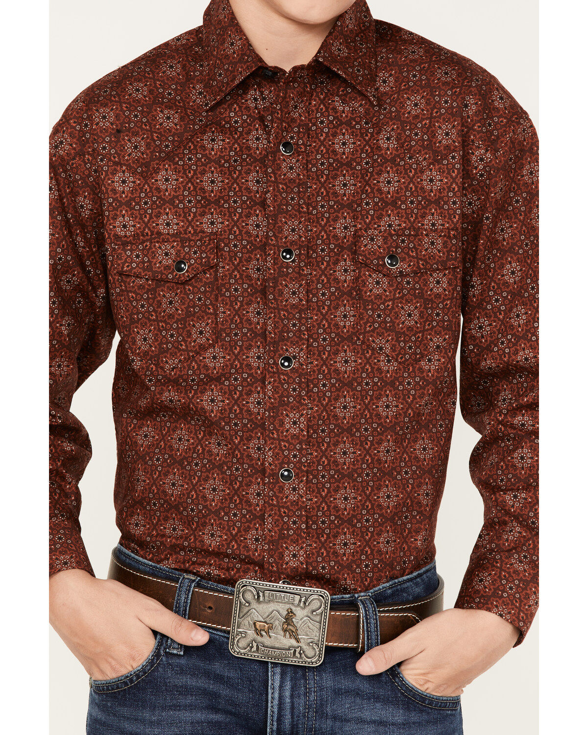 Rock & Roll Denim Boys' Medallion Geo Print Long Sleeve Snap Western Shirt