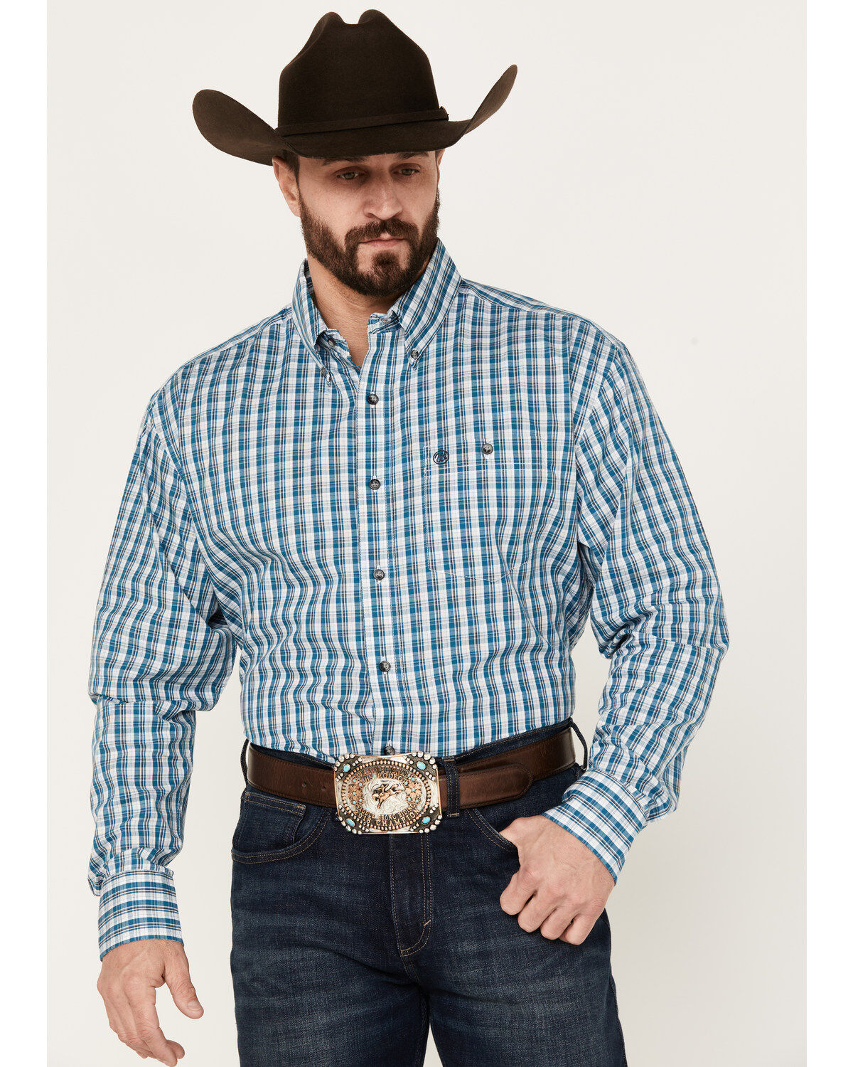 Wrangler Men's Classic Plaid Long Sleeve Button Down Western Shirt