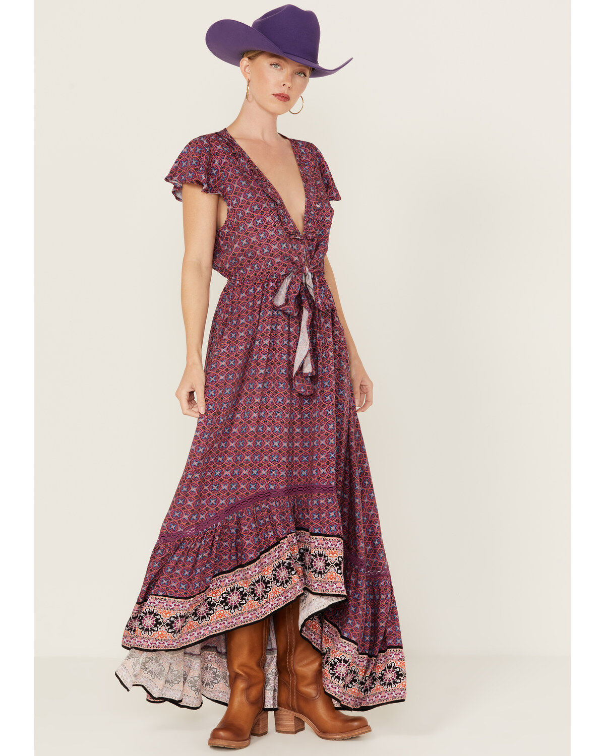 Beyond The Radar Women's Border Print Picnic High-Low Dress