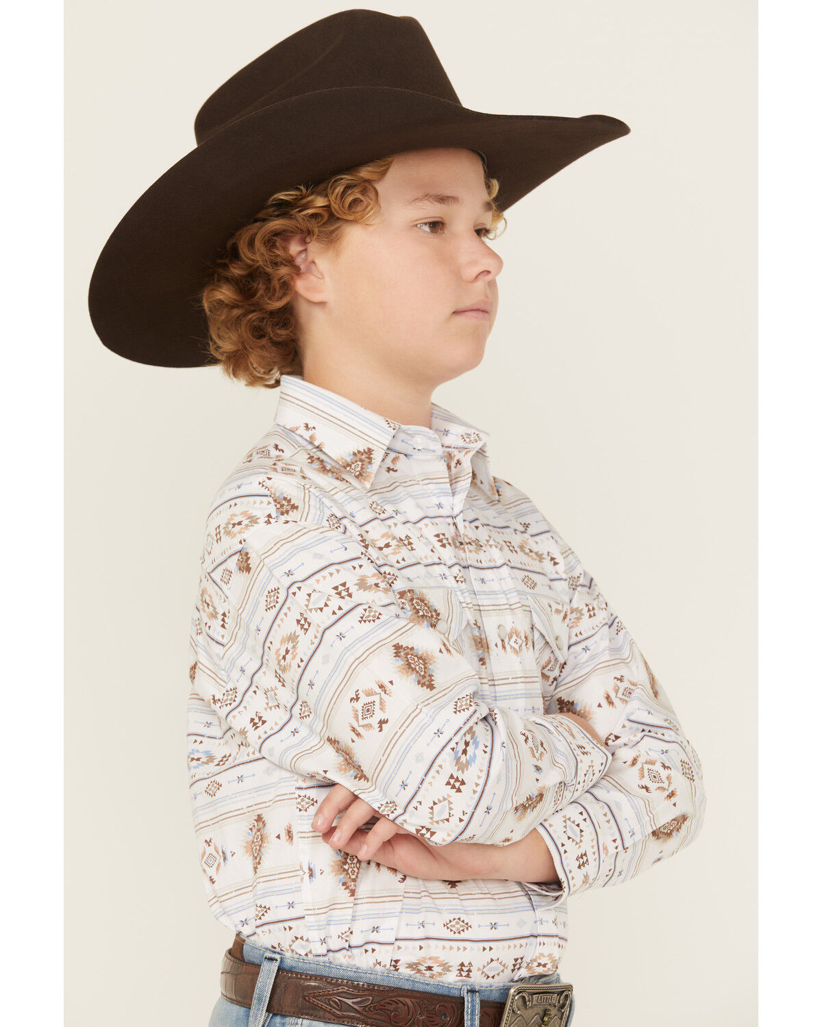 Panhandle Boy'sSouthwestern Print Long Sleeve Snap Western Shirt
