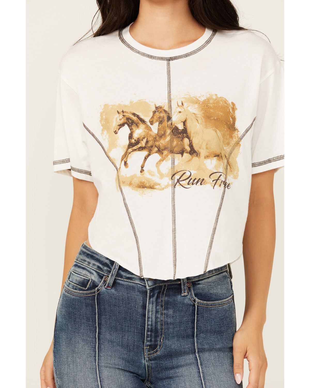 Youth in Revolt Women's Running Horse Seamed Cropped Graphic Tee
