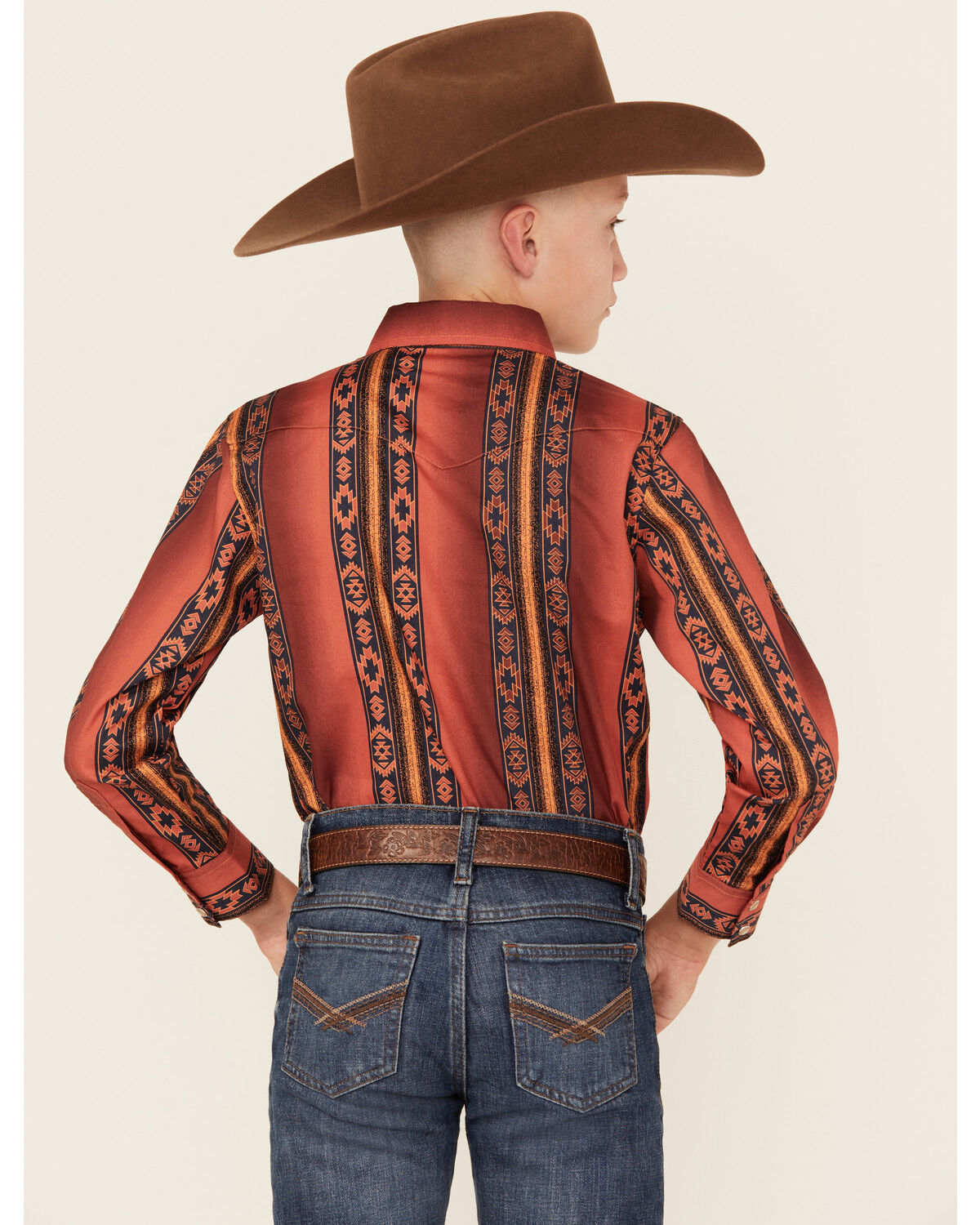 Wrangler Boys' Southwestern Striped Long Sleeve Pearl Snap Western Shirt