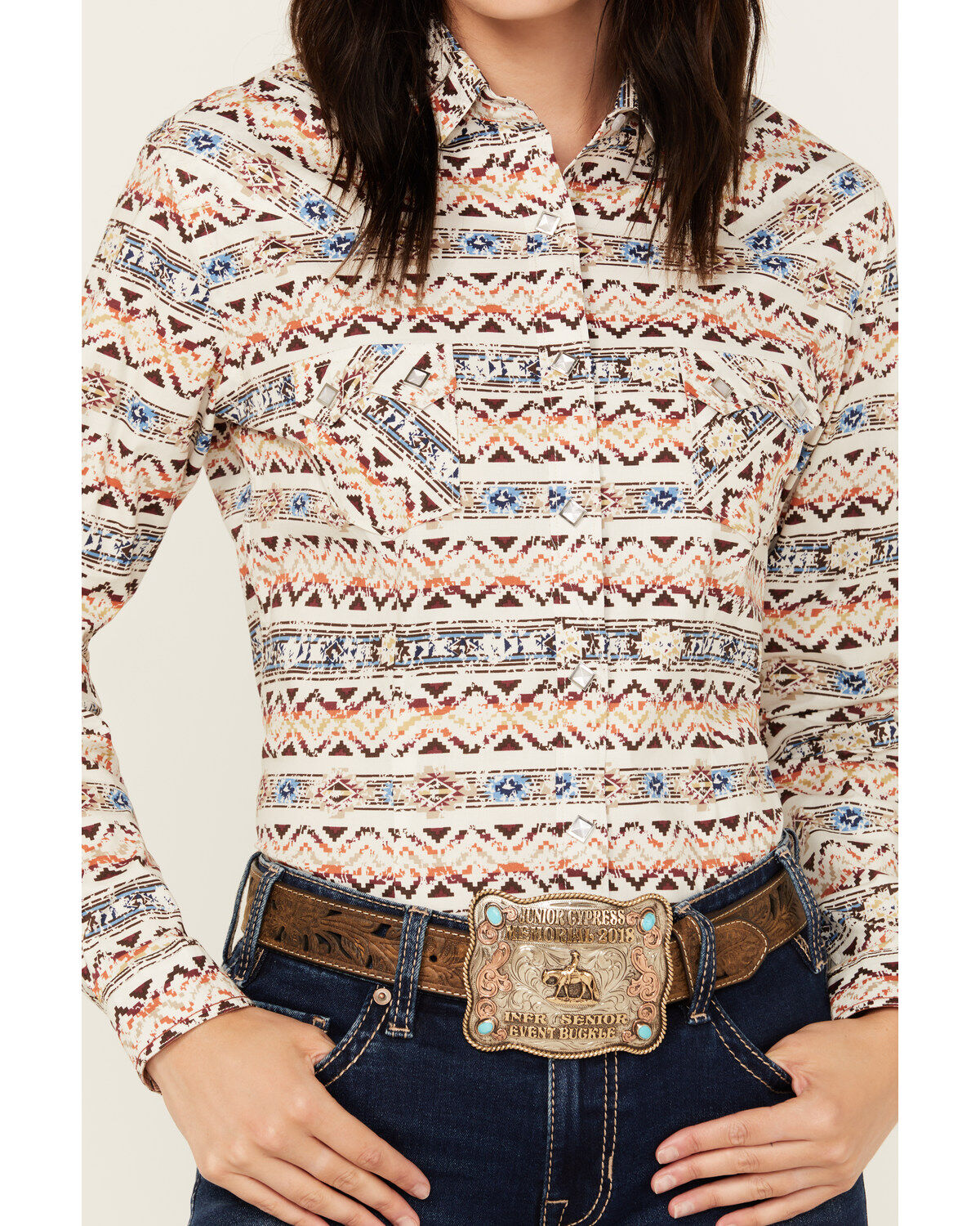 Panhandle Women's Southwestern Print Long Sleeve Snap Western Shirt