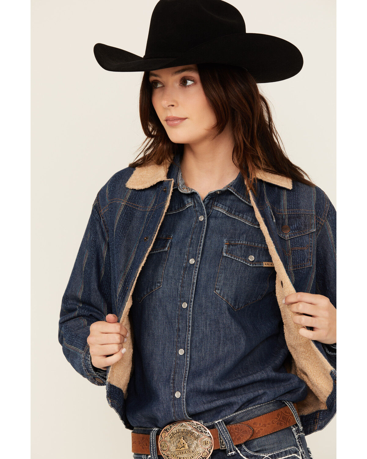 Kimes Ranch Women's Striped Print Sherpa Lined Denim Jacket