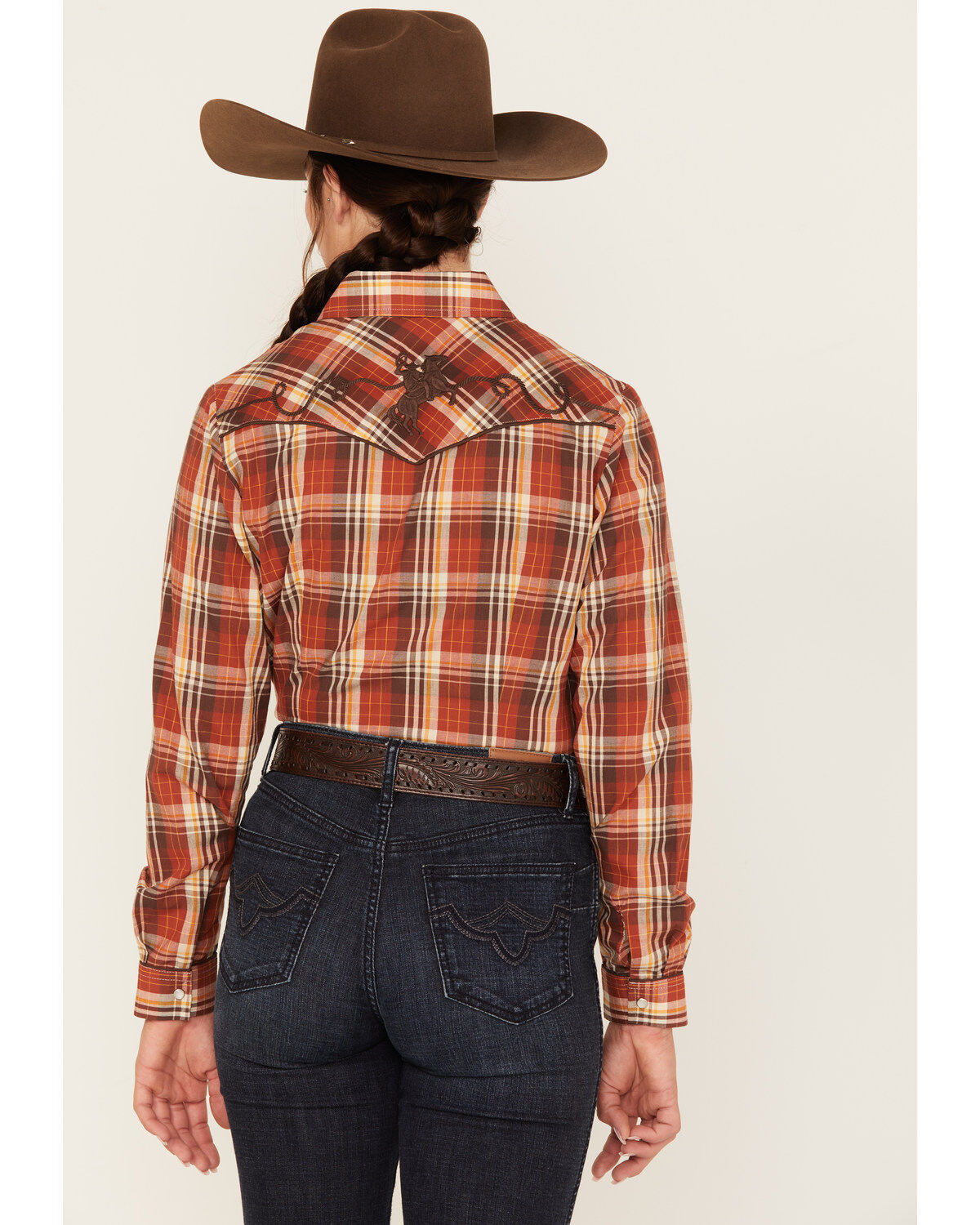 Roper Women's Plaid Print Long Sleeve Pearl Snap Western Shirt