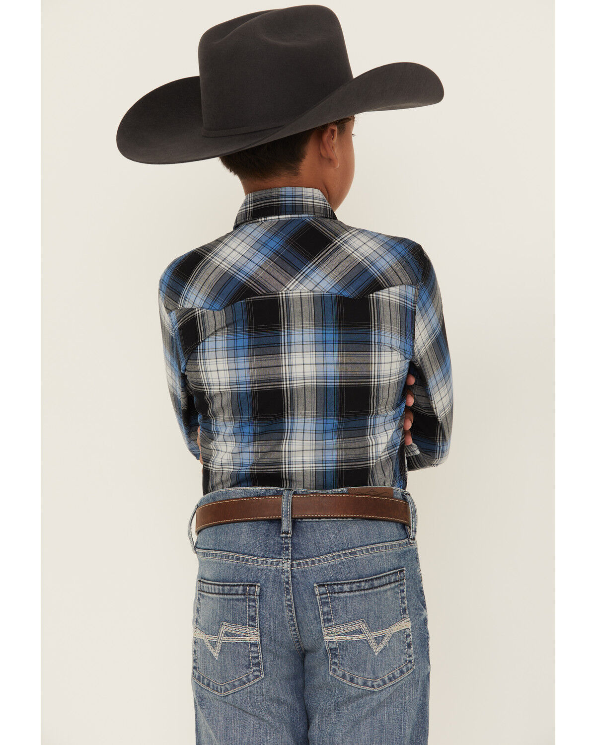 Wrangler Retro Boys' Plaid Print Long Sleeve Snap Western Shirt