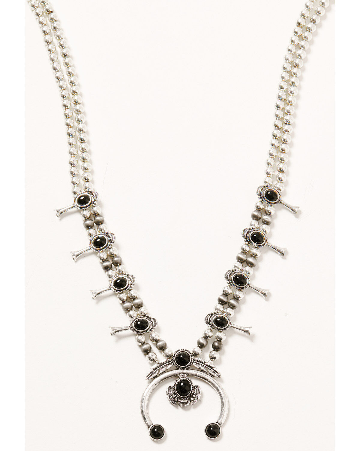 Shyanne Women's Silver Beaded Squash Blossom Onyx Stone Necklace