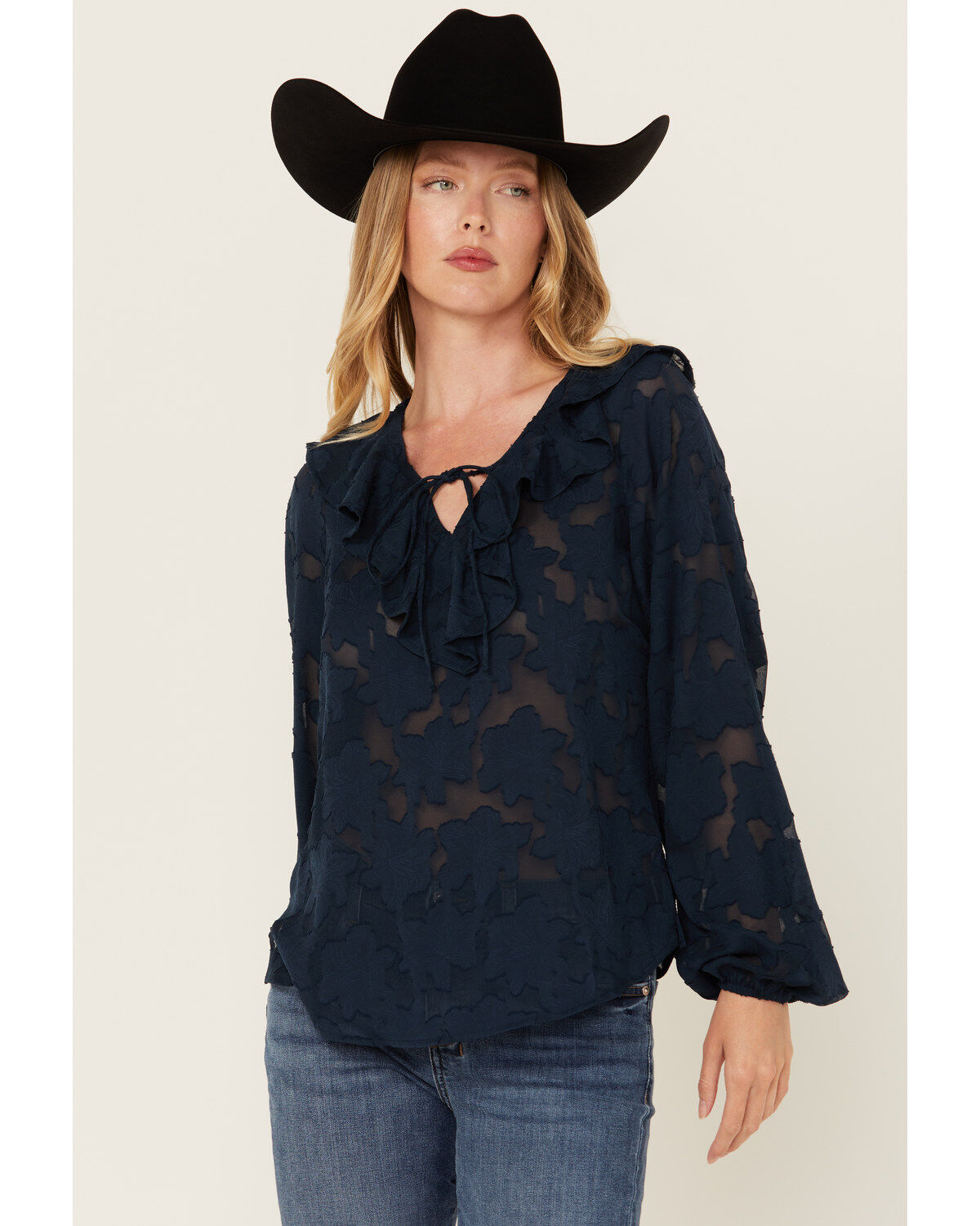 Shyanne Women's Floral Long Sleeve Ruffle Peasant Top
