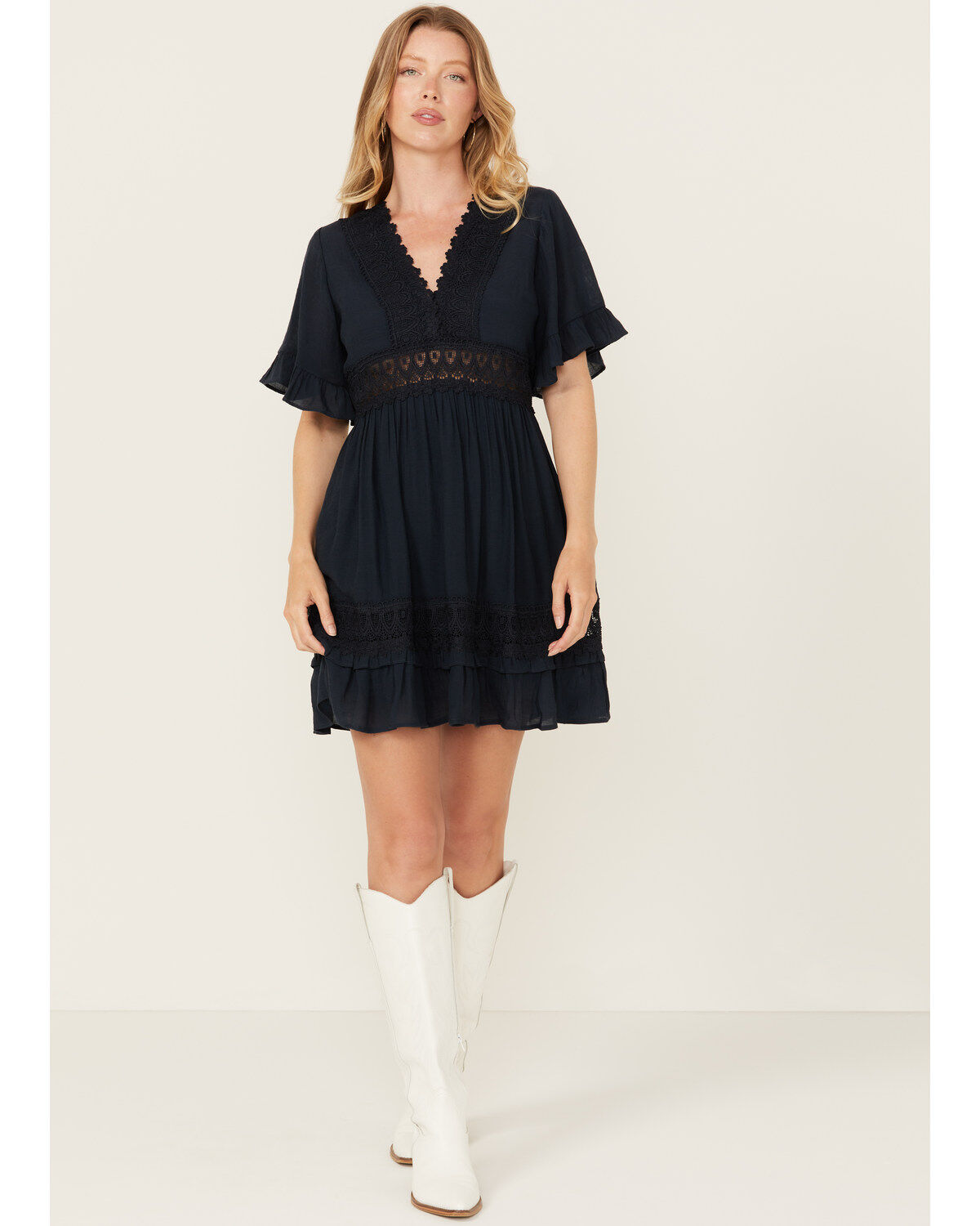 Wishlist Women's Solid Lace Trim Mini Dress