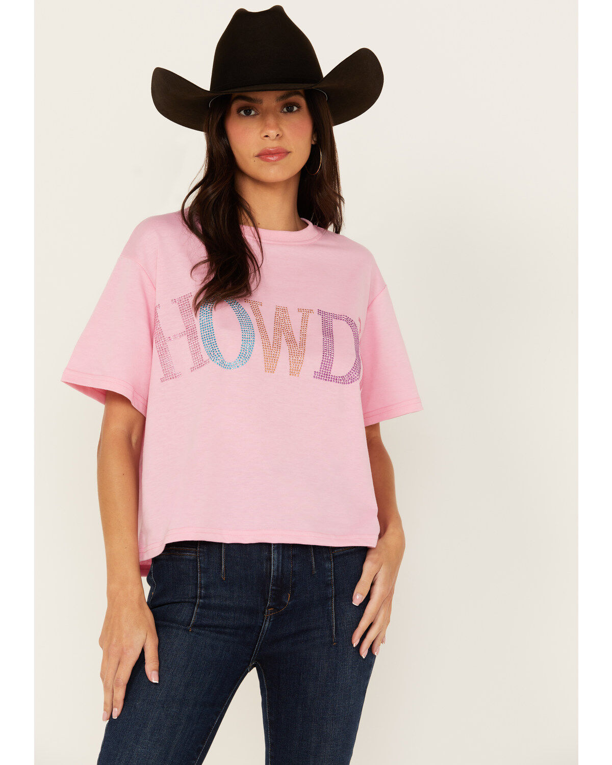Mainstrip Women's Howdy Rhinestone Short Sleeve Cropped Graphic Tee