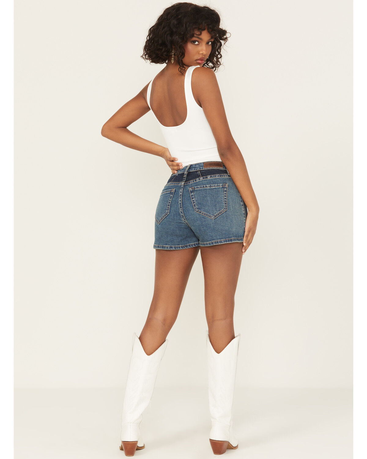 Rock & Roll Denim Women's Medium Wash High Rise Two-Toned Denim Shorts